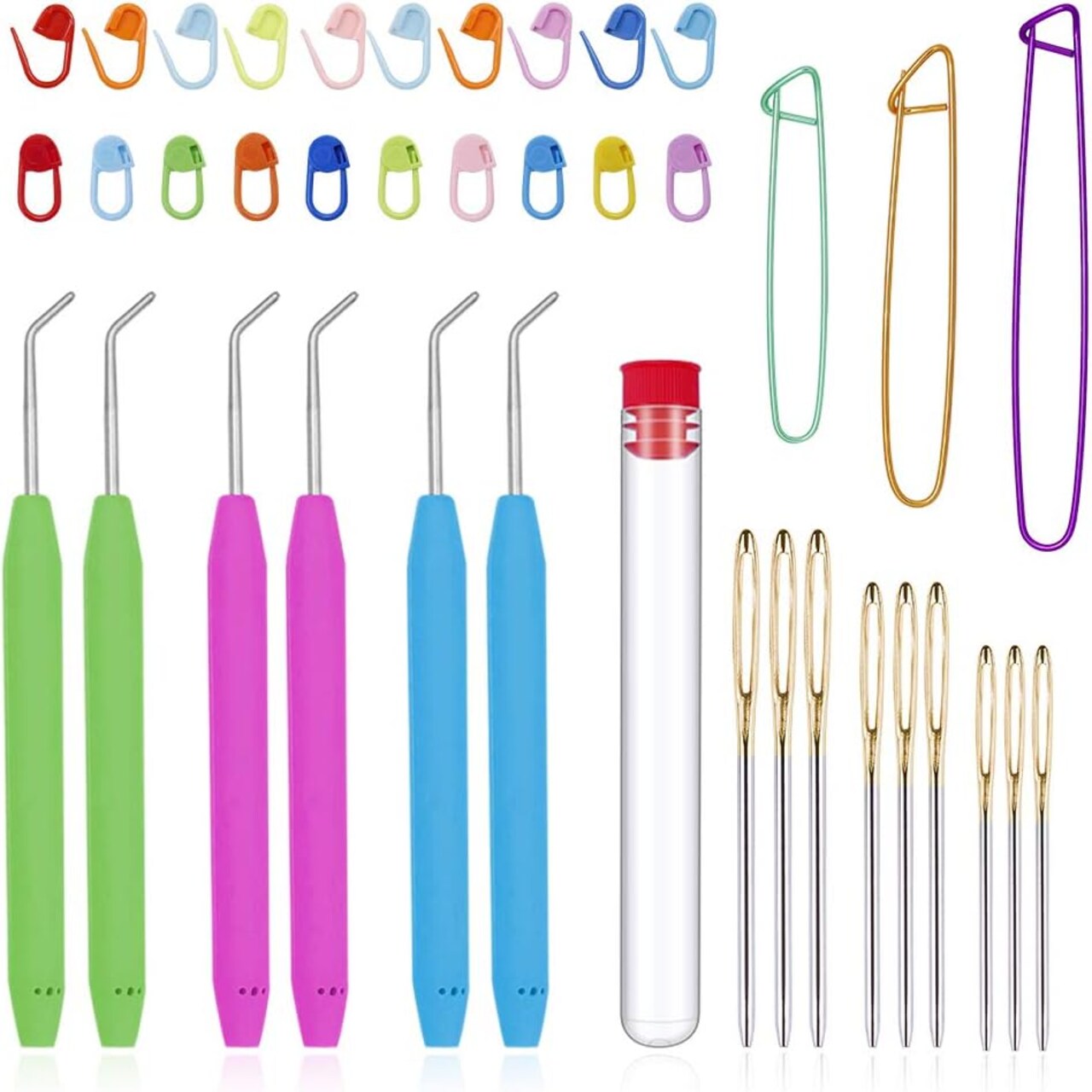 Loom Needle & Hook Set – Colorful Large-Eye Sewing Needles with Yarn Stitch Holders & Markers